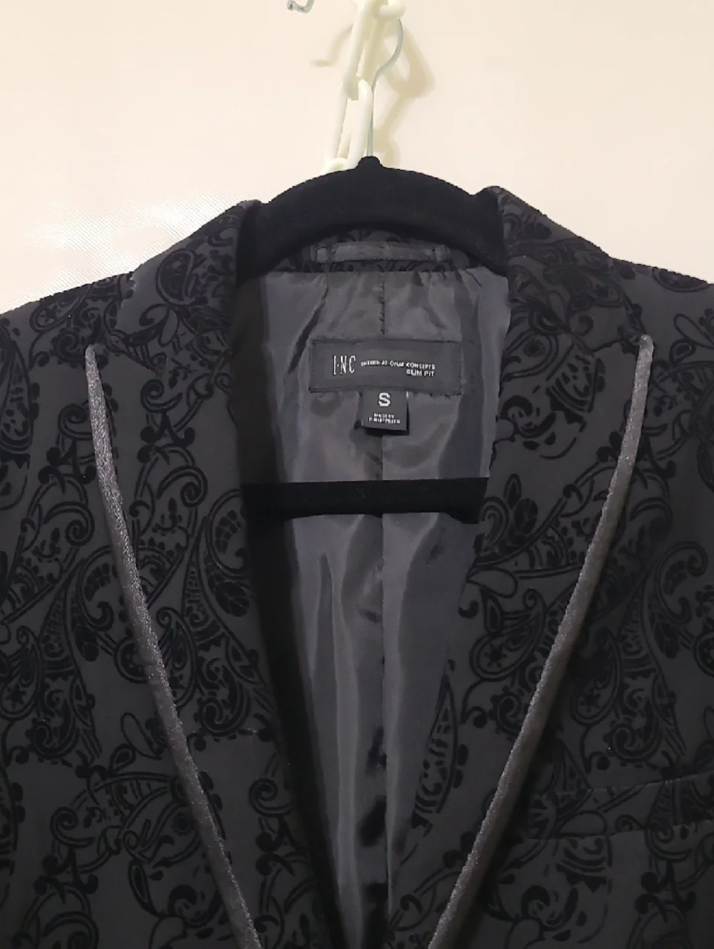 INC Men's Black Jacquard Floral Patterned 2-Button Slim Fit Blazer Jacket- Small
